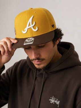 47 Brand Atlanta Braves Snapback Hat Wheat Brown Cooperstown Side Patch MLB